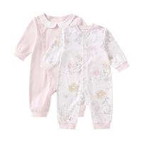 全棉时代双面柔感纯棉婴儿连体衣服新生儿男女宝宝春秋装2件装 80码 秋瓷粉+雀舞花园【轻暖四季款】 80cm (9-10kg)