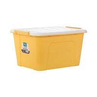 茶花（CHAHUA） 茶花透明磨砂收纳箱整理箱有盖储物盒塑料衣服收纳箱 【58L*3个装】柠檬黄（有滑轮） 【PP原生料#收纳箱】 【3个装58升】便携滑轮 秋叶黄