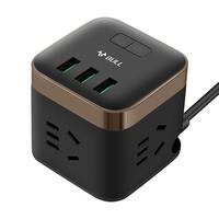 BULL 公牛 GNV-UU215T 魔方插座 四位五孔+USB 黑金色