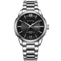 飞亚达(FIYTA)手表经典系列 “貔貅”浮雕底盖黑盘钢带男机械表 男