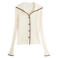 范思蓝恩海军领针织开衫女秋装2024撞色边气质复古上衣13140 米色 L