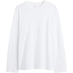 H&M 男装女装T恤夏季时尚圆领柔软棉质宽松长袖上衣打底衫1029317 白色 175/100