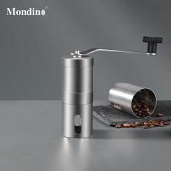 mondino 咖啡豆研磨机迷你便携式手摇磨豆机家用小型磨粉机金属机身可水洗 不锈钢手摇磨豆机 矮款