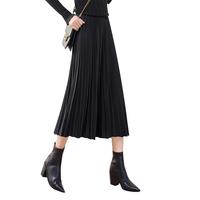 丝柏舍秋装装洋气女装长款裙子显瘦秋装百褶半身裙 黑色 L
