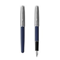 PARKER 派克 钢笔 卓尔挚雅系列 金属缎面蓝白夹 F尖 单支装