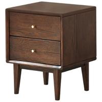 原始原素 实木床头柜 两抽北欧简约卧室橡木储物柜边柜 黑胡桃色 F8024