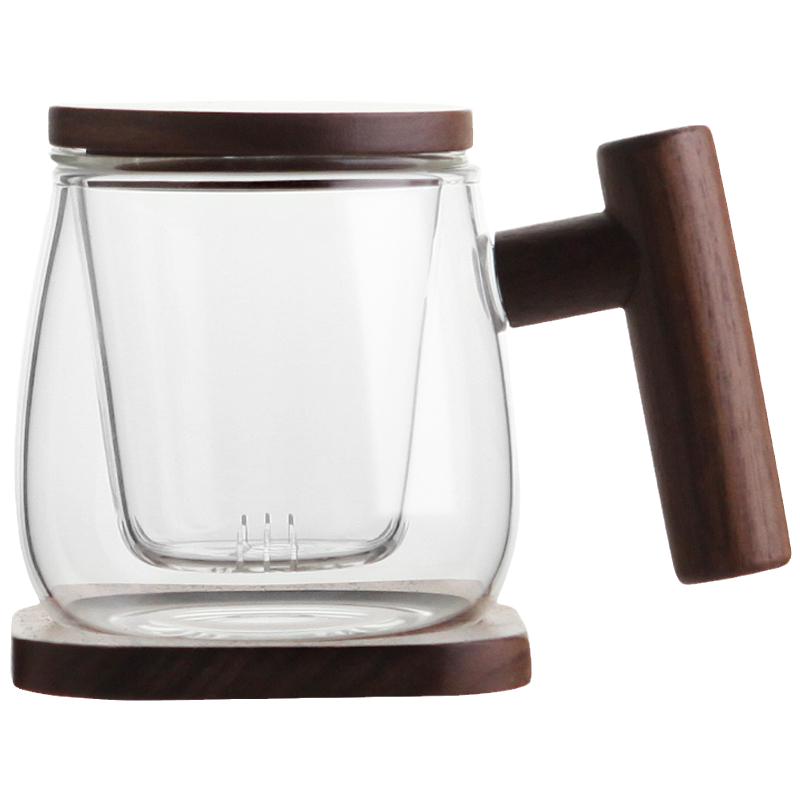 MUSHENGWANWU 木笙·玩物 趣笙型 玻璃杯(300ml、有内胆、有杯垫、黑胡桃)