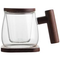 MUSHENGWANWU 木笙·玩物 趣笙型 玻璃杯(300ml、有内胆、有杯垫、黑胡桃)