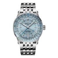 百年灵(BREITLING)航空计时双时区自动机械腕表男女款41冰蓝瑞士表 冰蓝-精钢-折叠扣