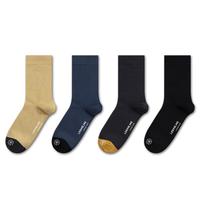 粒米 袜子男秋冬季中筒袜透气男袜男士袜子休闲棉袜4双装 （男中筒）黑+金+蓝+90度灰