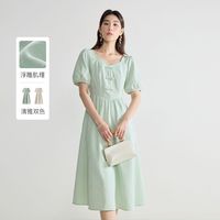 独束大码女装浮雕提花新中式连衣裙夏装典雅盘扣国风高腰裙子