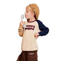 Levi's 李维斯儿童装男童长袖T恤春秋款圆领打底衫百搭撞色插肩袖上衣 焦糖布丁白 140 /68 【身高128-140cm】