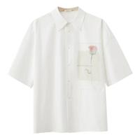 AMII2024夏休闲翻领全棉拼接印花贴布落肩袖衬衫女衬衣12452078 米白 165/88A/L