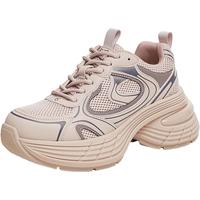 百思图2025春夏厚底高跟网面透气老爹鞋女运动休闲鞋A9166AM5 浅紫 37