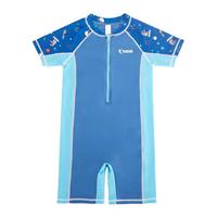 乔丹（QIAODAN）儿童泳装男童连体泳衣小中大童速干防晒泳裤男孩游泳衣 深蓝连体泳衣 100 【8】