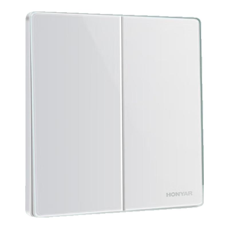 鸿雁开关插座面板E4系列白色二开单控两开开关开关86型暗装墙壁电源