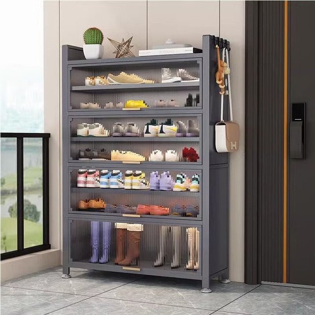 卡诗曼 国家钢制鞋柜门口入户柜收纳柜一体靠墙多层家用鞋架 灰色 品牌 长40宽35高81cm