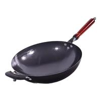 孟大锤章丘炒锅铁锅无涂层炒菜锅圆底燃气锅老式锻打家用不粘锅已开锅 特殊木柄黑锅+3件套(已开锅) 36cm