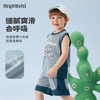 MQDMINI童装儿童套装夏季男童速干短袖短裤篮球服宝宝运动衣服 恐龙棒球套蓝色 80
