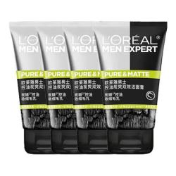 巴黎欧莱雅 欧莱雅（LOREAL）男士洗面奶磨砂抗黑头清洁保湿控油抗痘去黑头洁面膏学生青少年 炭爽双效洁面50ml*4