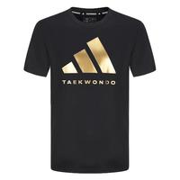 adidas 短袖男2025春夏季休闲运动透气轻薄圆领T恤 黑/金（速干） XL