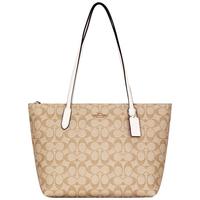 COACH 蔻驰 女士单肩托特包 4455 IMDQC 浅卡其/白色 中号