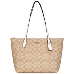 COACH 女士单肩托特包 4455 IMDQC 浅卡其/白色 中号