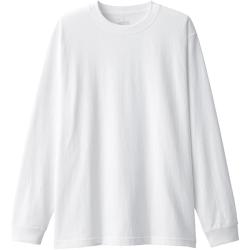 無印良品 MUJI 男式 水洗粗棉线圆领长袖T恤 男士打底衫男款纯色套头衫 ABA93C4A 白色 L (175