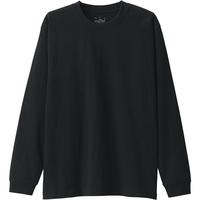 無印良品 MUJI（無印良品 ）男式 水洗粗棉线圆领长袖T恤 男士打底衫男款纯色套头衫 ABA93C4A 黑色 XL (180/104A)