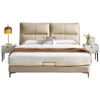 全友家居 现代简约头层牛皮艺床1.8x2米主卧室真皮软包双人大床116019 【米白】单皮床