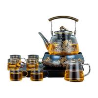 正扬 雅韵炉(金银烧鱼跃)金提+六色把+公杯+长琴胡黑 茶具套装 10件套
