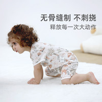 贝婴氏婴儿连体衣夏季薄款宝宝衣服新生儿纯棉空调服睡衣 森林派对 【短袖前开哈衣】 80cm