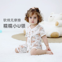 贝婴氏婴儿连体衣夏季薄款宝宝衣服新生儿纯棉空调服睡衣 童话世界 【短袖前开哈衣】 80cm