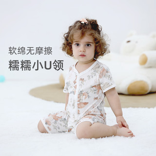 贝婴氏婴儿连体衣夏季薄款宝宝衣服新生儿纯棉新款空调服睡衣  【短袖前开哈衣】