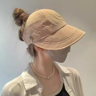 蝴蝶少女赵露思同款防晒帽女马尾空顶鸭舌帽太阳帽可折叠渔夫帽夏季遮阳帽 半空顶遮阳帽【卡其色】