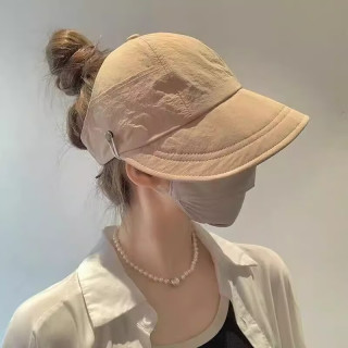 蝴蝶少女赵露思同款防晒帽女马尾空顶鸭舌帽太阳帽可折叠渔夫帽夏季遮阳帽 半空顶遮阳帽【卡其色】