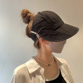 蝴蝶少女赵露思同款防晒帽女马尾空顶鸭舌帽太阳帽可折叠渔夫帽夏季遮阳帽 半空顶遮阳帽【卡其色】