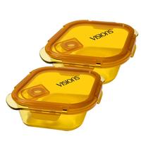 康宁2件组菱形耐热玻璃保鲜盒饭盒便当盒 保鲜盒