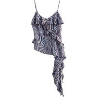 初语豹纹印花不规则吊带女2025夏季修身荷叶边拼接飘逸上衣 经典豹纹 S