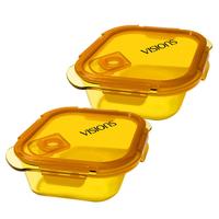 康宁2件组菱形耐热玻璃保鲜盒饭盒便当盒 2个450ml保鲜盒