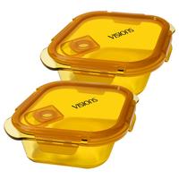 VISIONS 2件组菱形耐热康宁玻璃保鲜盒饭盒便当盒 2个1050ml保鲜盒