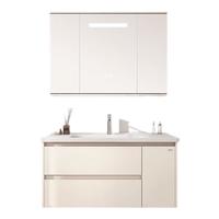 金牌陶瓷一体盆智能浴室柜组合 卫生间洗手洗脸盆柜组合 香槟金三门普通风水镜柜90cm