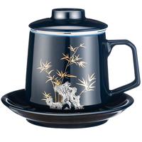 天喜（TIANXI）陶瓷茶杯办公室男士高档水杯带盖茶水分离泡茶办公杯400ml 竹报平安400ml
