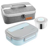 美厨（maxcook）304不锈钢饭盒 微波炉饭盒4格保温饭盒配餐具袋子 MCFT5715 304钢北欧蓝4格 配餐具袋子