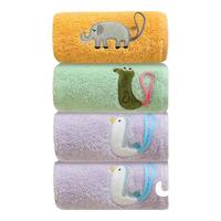 三利儿童毛巾纯棉家用吸水速干洗脸男女卡通柔软宝宝擦手方巾 【4条装】紫色*2+绿色+黄色