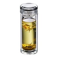 TDE纯钛双层玻璃杯水杯350ml茶水分离泡茶杯子银离子抑菌保温杯 礼盒 【银离子抗菌】水晶款350ml