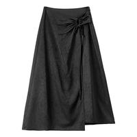 尚都比拉国风新中式半身裙女新春时尚开衩裙摆复古印花A字裙  黑色 M 