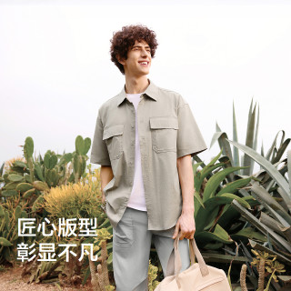 森马 短袖衬衫男2025秋款纯棉宽松衬衣外套
