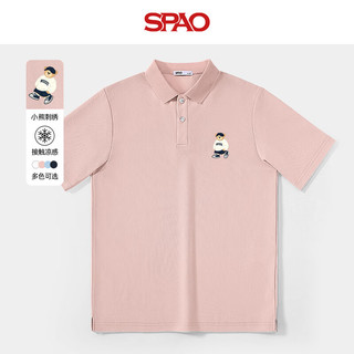 SPAO韩国同款经典小熊男士夏季休闲POLO衫宽松翻领短袖TSPPL25SD07XY 粉#SP象牙熊-贴布绣 L