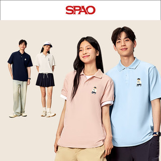 SPAO韩国同款经典小熊男士夏季休闲POLO衫宽松翻领短袖TSPPL25SD07XY 粉#SP象牙熊-贴布绣 L